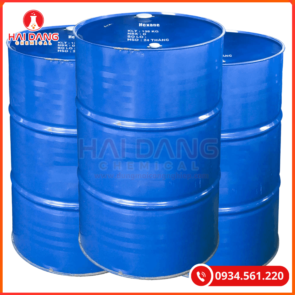 Dung môi N Hexane 99% Trung Quốc phuy 135kg dùng trong tách chiết dầu.